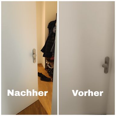 Schlüsseldienst Heilbronn Vergleich von Türöffnungen: links nachher, rechts vorher, unterschiedliche Position und Handgriffe.