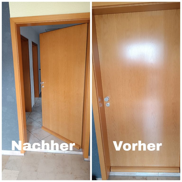 Schlüsseldienst Remseck am Neckar Zwei Holzdecken: links nachher, rechts vorher, beide zeigen einen modernen Türrahmen.